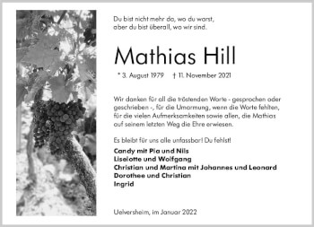Traueranzeige von Mathias Hill von vrm-trauer AZ Mainz