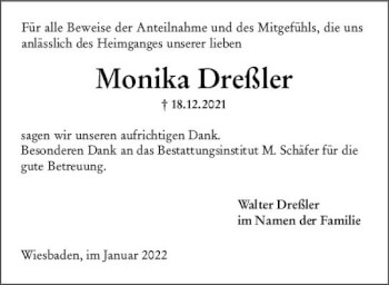 Traueranzeige von Monika Dreßler von vrm-trauer Wiesbadener Kurier