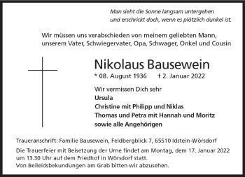 Traueranzeige von Nikolaus Bausewein von vrm-trauer Idsteiner Zeitung