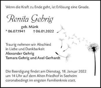 Traueranzeige von Renita Gehrig von vrm-trauer Darmstädter Echo