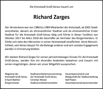 Traueranzeige von Richard Zarges von vrm-trauer Groß-Gerauer Echo