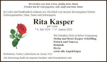 Traueranzeige von Rita Kasper von vrm-trauer AZ Mainz