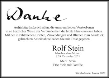 Traueranzeige von Rolf Stein von vrm-trauer Wiesbadener Kurier
