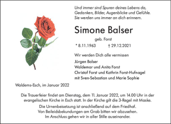 Traueranzeige von Simone Balser von vrm-trauer Idsteiner Zeitung