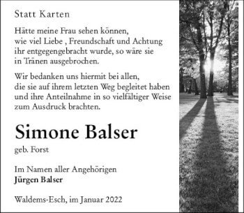 Traueranzeige von Simone Balser von vrm-trauer Idsteiner Zeitung