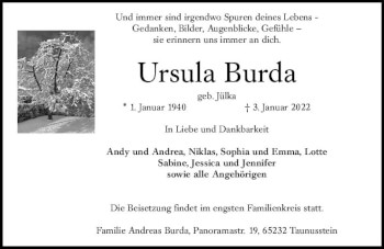 Traueranzeige von Ursula Burda von vrm-trauer WK-UTA