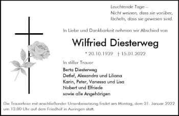 Traueranzeige von Wilfried Diesterweg von vrm-trauer Wiesbadener Kurier
