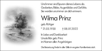 Traueranzeige von Wilma Prinz von vrm-trauer Wiesbadener Kurier