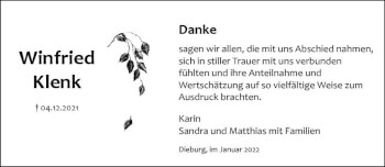 Traueranzeige von Winfried Klenk von vrm-trauer DieburgerAnzeiger/Groß-Zimmerner Lokala