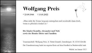 Traueranzeige von Wolfgang Preis von vrm-trauer Rheingau