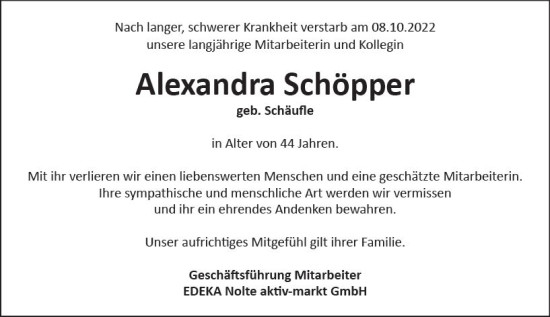 Traueranzeige von Alexandra Schöpper von vrm-trauer Wiesbadener Kurier