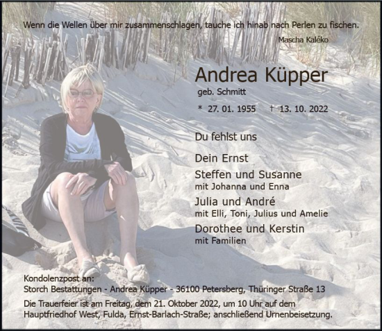 Traueranzeige von Andrea Küpper von vrm-trauer Wiesbadener Kurier