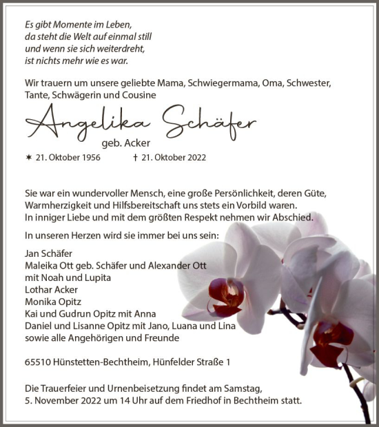 Traueranzeige von Angelika Schäfer von vrm-trauer Idsteiner Zeitung