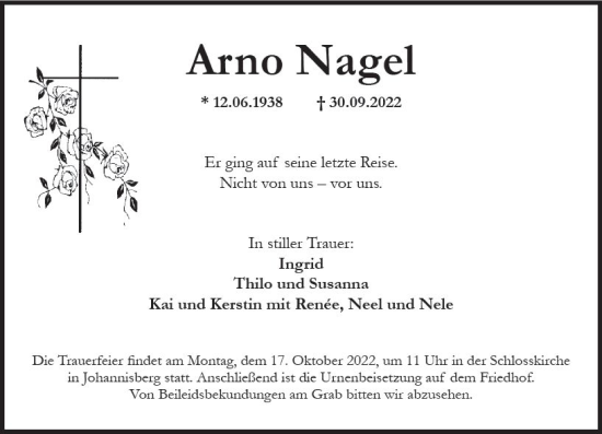 Traueranzeige von Arno Nagel von vrm-trauer Rheingau