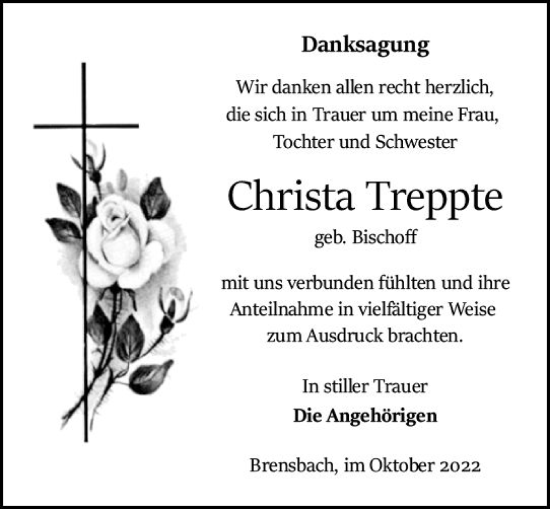 Traueranzeige von Christa Treppte von vrm-trauer Odenwälder Echo