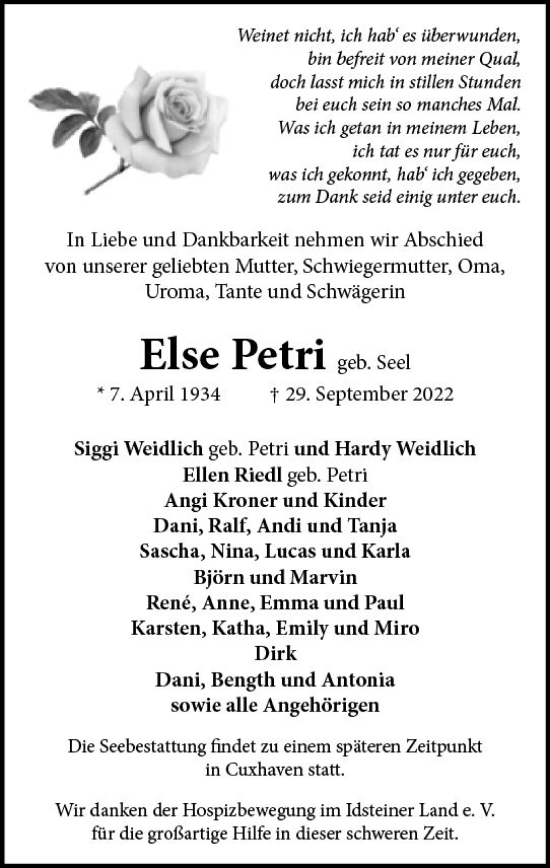 Traueranzeige von Else Petri von vrm-trauer Idsteiner Zeitung