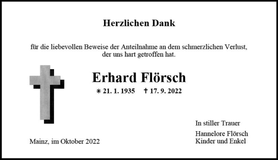 Traueranzeige von Erhard Flörsch von vrm-trauer AZ Mainz