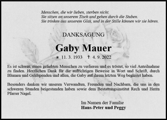 Traueranzeige von Gaby Mauer von vrm-trauer AZ Mainz