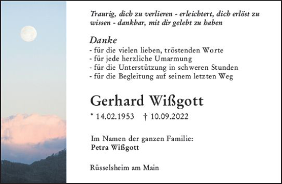 Traueranzeige von Gerhard Wißgott von vrm-trauer Rüsselsheimer Echo / MainSpitze