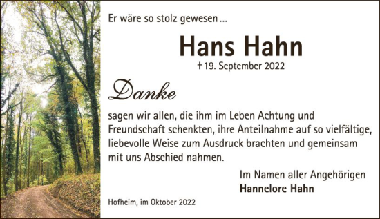 Traueranzeige von Hans Hahn von vrm-trauer Wormser Zeitung