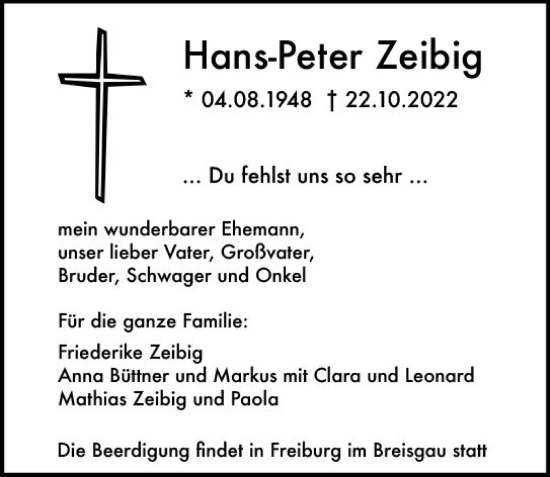 Traueranzeige von Hans-Peter Zeibig von vrm-trauer Rheingau