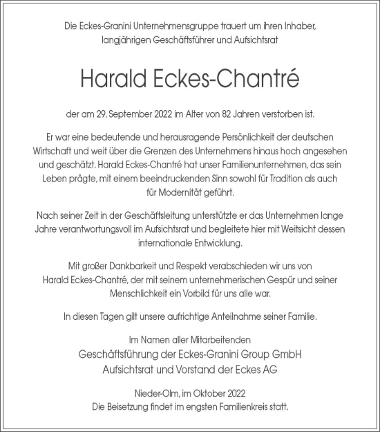 Traueranzeige von Harald Eckes-Chantré von vrm-trauer Wiesbadener Kurier
