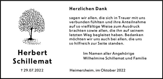 Traueranzeige von Herbert Schillemat von vrm-trauer Allgemeine Zeitung Alzey