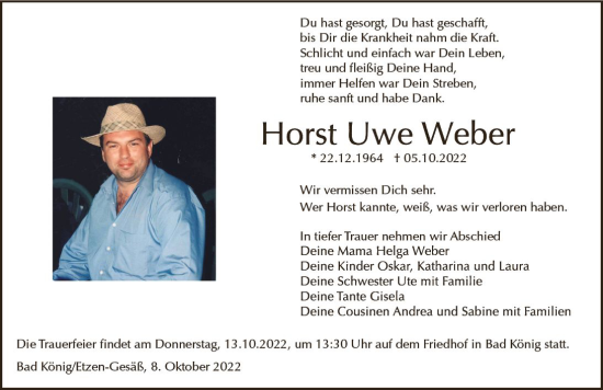 Traueranzeige von Horst Uwe Weber von vrm-trauer Odenwälder Echo