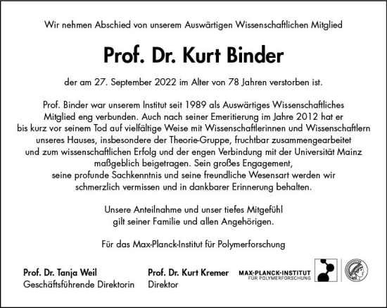 Traueranzeige von Kurt Binder von vrm-trauer AZ Mainz