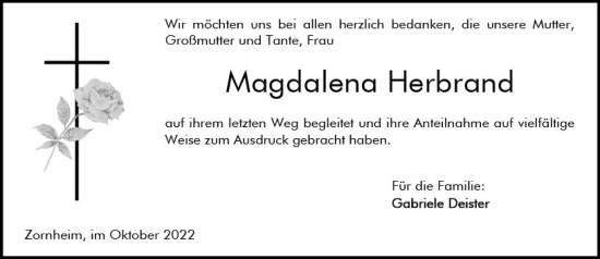 Traueranzeige von Magdalena Herbrand von vrm-trauer AZ Mainz