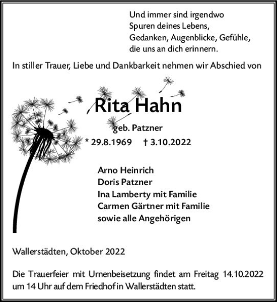 Traueranzeige von Rita Hahn von vrm-trauer Groß-Gerauer Echo