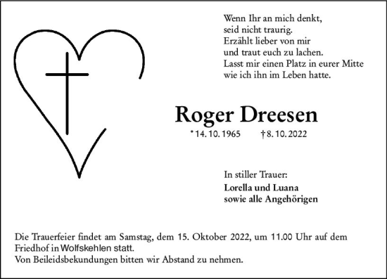 Traueranzeige von Roger Dreesen von vrm-trauer Groß-Gerauer Echo