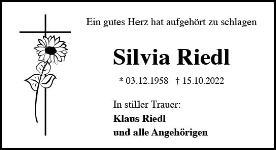 Traueranzeige von Silvia Riedl von vrm-trauer Wiesbadener Kurier