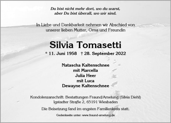 Traueranzeige von Silvia Tomasetti von vrm-trauer Wiesbadener Kurier