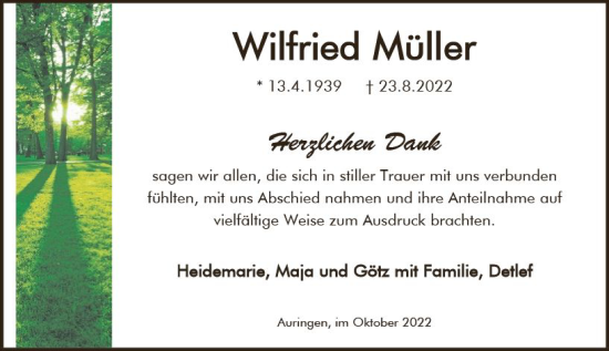 Traueranzeige von Wilfried Müller von vrm-trauer Wiesbadener Kurier