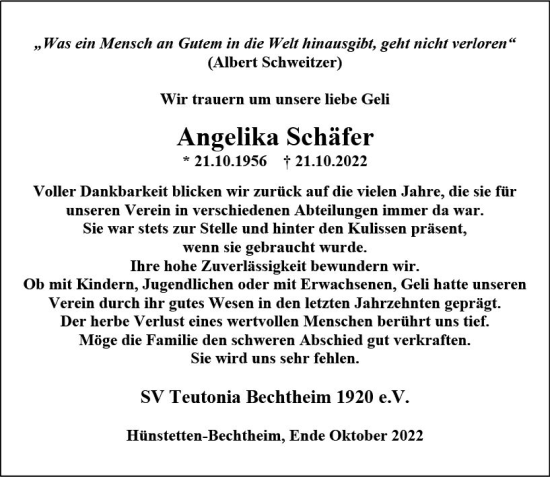 Traueranzeige von Angelika Schäfer von vrm-trauer Idsteiner Zeitung