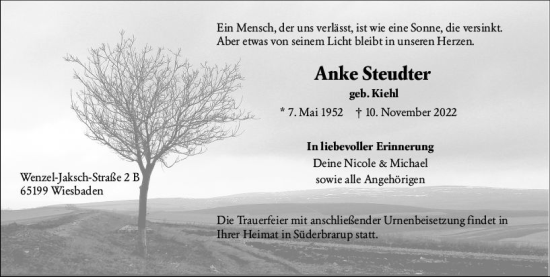 Traueranzeige von Anke Steudter von vrm-trauer Wiesbadener Kurier