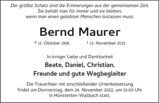 Traueranzeige von Bernd Maurer von vrm-trauer Idsteiner Zeitung