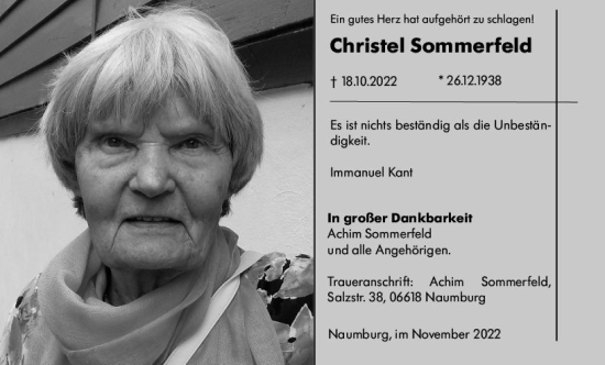 Traueranzeige von Christel Sommerfeld von vrm-trauer Wiesbadener Kurier