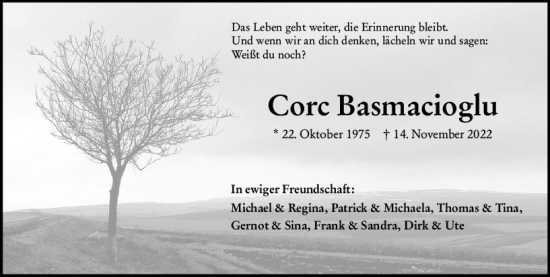Traueranzeige von Colt Basmaciogiu von vrm-trauer Allgemeine  Zeitung Ingelheim-Bingen