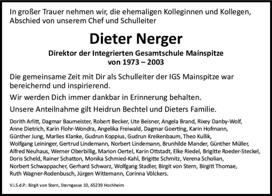 Traueranzeige von Dieter Nerger von vrm-trauer Rüsselsheimer Echo / MainSpitze