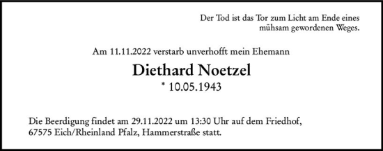 Traueranzeige von Diethard Noetzel von vrm-trauer Darmstädter Echo