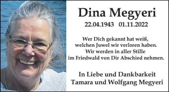 Traueranzeige von Dina Megyeri von vrm-trauer Idsteiner Zeitung