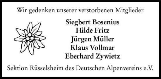 Traueranzeige von Eberhard Zywietz von vrm-trauer Rüsselsheimer Echo / MainSpitze