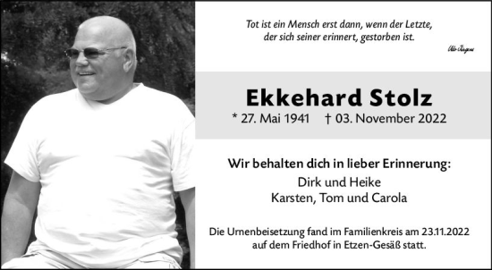 Traueranzeige von Ekkehard Stolz von vrm-trauer Odenwälder Echo