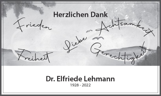 Traueranzeige von Elfriede Lehmann von vrm-trauer Idsteiner Zeitung