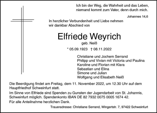 Traueranzeige von Elfriede Weyrich von vrm-trauer Wormser Zeitung