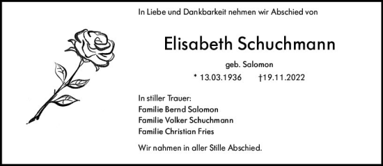 Traueranzeige von Elisabeth Schuchmann von vrm-trauer Darmstädter Echo