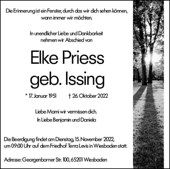 Traueranzeige von Elke Priess von vrm-trauer Wiesbadener Kurier