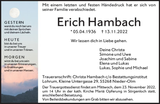 Traueranzeige von Erich Hambach von vrm-trauer AZ Mainz